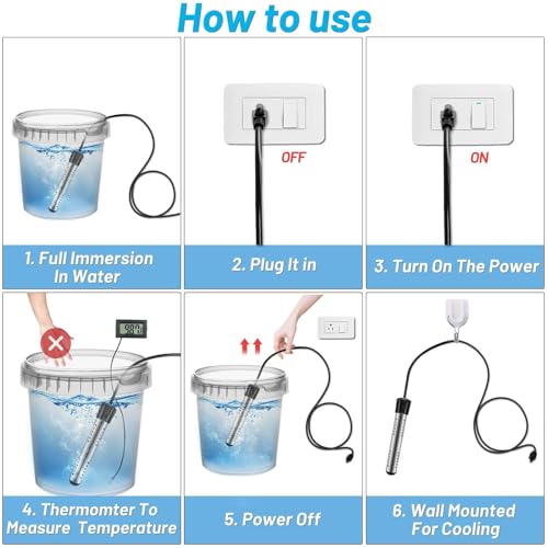 2000W Immersion Water Heater, Portable Water Heater Electric with 304 S S Guard & LCD Thermometer, Submersible Bucket Heater Heat 5 Gallons of Water in Minutes for Home Bathtub Basin