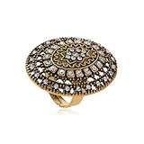 Dtja Boho Rhinestone Oval Round Wedding Statement Ring for Women Antique CZ Indian Bollywood Engagement Promise Adjustable Wide Wrap Finger Rings Comfort Fit Holiday Cocktail Jewelry (Gold-Tone)