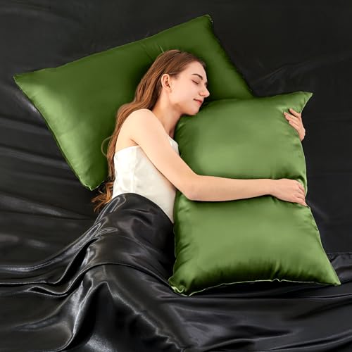 Image of INFIIXSO Mulberry Silk Pillowcase for Hair and Skin, Silk Pillow Cases Standard Size with Hidden Zipper 20x26 Inches, Ultra Smooth and Soft Cooling Pillow Cases for Hot Sleepers(Cedar Green, 1 Pack)