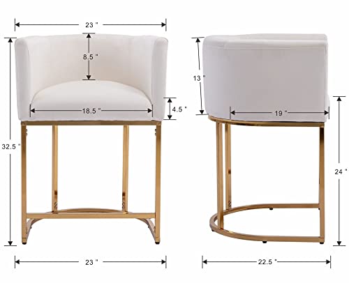 Vescasa 24" H Velet Counter Height Bar Stool With Barrel Back And Arms, 4.5" H Upholstered Seat Cushion Modern Kitchen Island Chair With Gold Metal Frame For Kitchen Island, Set Of 4, Cream #TOP2