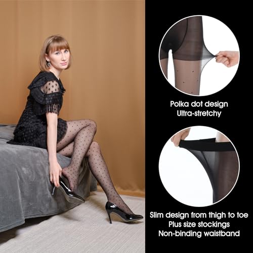 Image of LLOUSSAK Polka Dot Tights, Stretchable Patterned Tights with Designs, Black Stockings for Women Sheer, High Waist Printed Tight Polka Dot Tight Fits All, Stockings Pantyhose (One Size)