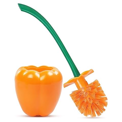 ADNIKIA Toilet Brush Bell Pepper, Toilet Bowl Brush and Holder, Sweet Pepper Toilet Cleaner Brush, Bathroom Chili Pepper Fruit Toilet Brush for Deeply Cleaning, Hot Pepper Toilet Brush Set Cover