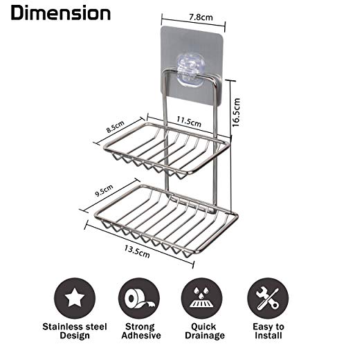 Image of HOKIPO Magic Sticker Series Self Adhesive Stainless Steel Double Soap Stand (AR-3158)
