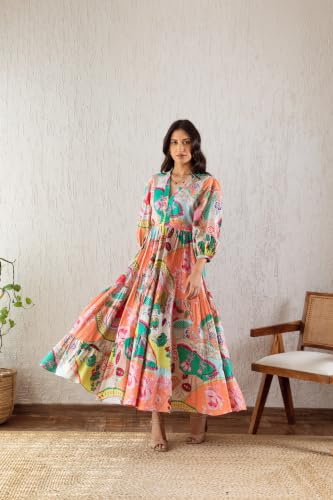 Image of GRECIILOOKS Women Dress | Elegant V Neck Casual Western Dresses | Women's Printed Maxi Dress | Floral Printed Dress for Womens | Trendy Vacation, Party & Beach Outfit