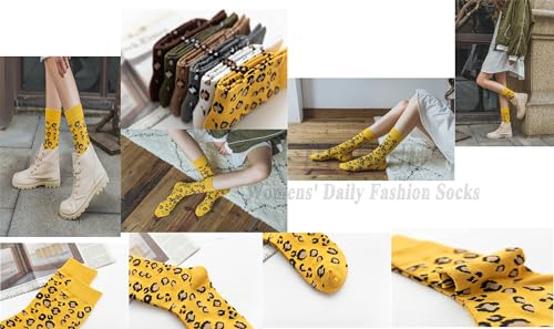 Image of Animal Print Crew Socks Trendy Pattern Quartz Socks Leopard Printed Dress Socks for Women, Men