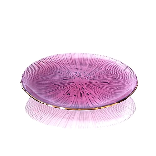 soulnioi Glass Crystal Fruit Plate, Clear Serving Plate, Gold Inlay Dinner Plate Multipurpose Tray Snack Candy Decorative Plate for Home Wedding Party - Purple