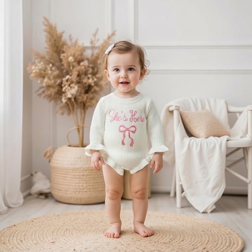 Baby Girl Fall Winter Clothes Newborn Little Sister Bow Embroidery Knit Sweater Romper Warm Casual Onesie Outfit4