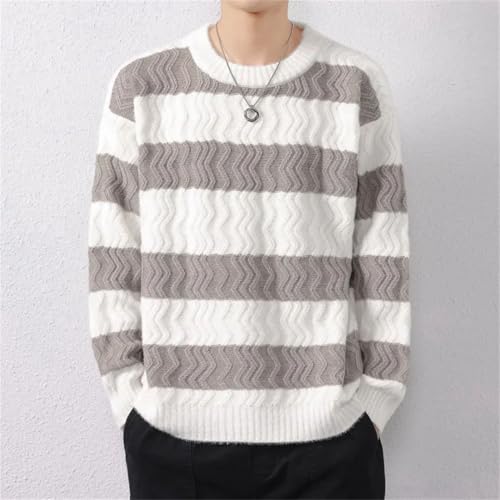 Men's Striped Knitted Sweater O-Neck Loose Casual Knit Pullovers Warm Streetwear Pullover Sweaters4