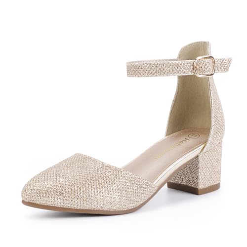 Image of Hehainom Girls Dress Shoes Chunky High Heels Ankle Strap Pumps