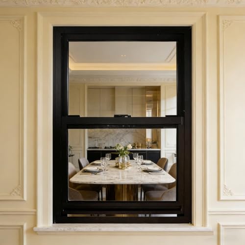 Salas Ventanas Marco Guillotina Deslizante Push-Pull Aleación Aluminio Montaje Empotrado Cobertizo Almacenamiento Vidrio Templado Para Graneros casas De Juegos gallineros(Black,30X90CM)