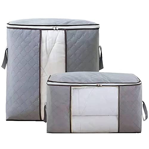 3 Stück Unterbett Aufbewahrungstasche Schrank Organizer Set, Aufbewahrungstaschen 105L/65L, Faltbar Kleideraufbewahrung mit Reißverschluss und Griff Unterbett Vliesstoff Aufbewahrungstasche(Grau) Cover