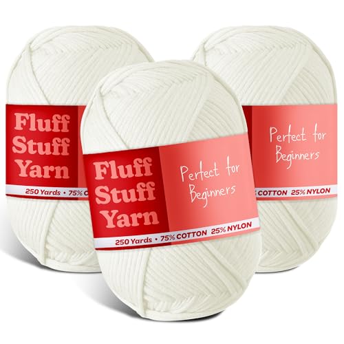 Image of Soft Yarn - Crochet & Knitting Yarn, Beginner Yarn with Easy-to-See Stitches, 3 Pack of 250 Yds Amigurumi Yarn, Cotton-Nylon Blend Tshirt Yarn, Worsted Weight Yarn 4, Winter White