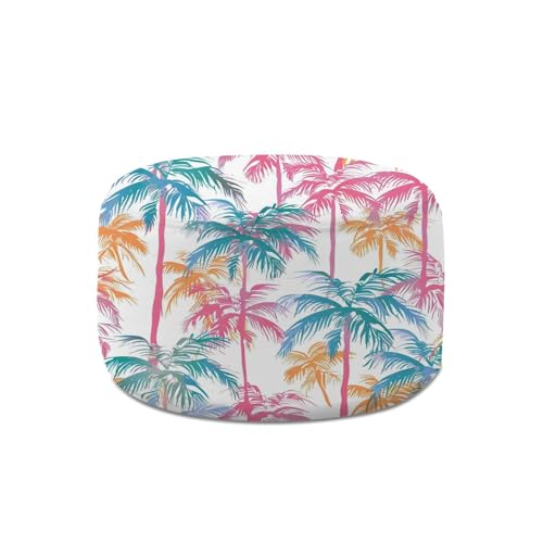 Barpapier Round Pouf Ottoman Abstract neon Coconut Trees Leaves Tropical Palm Trees Leaf Foot Stool Foot Rest Floor Stool Bean Bag Chair Cotton Linen Removable Indoor Outdoor for Living Room Bedroom