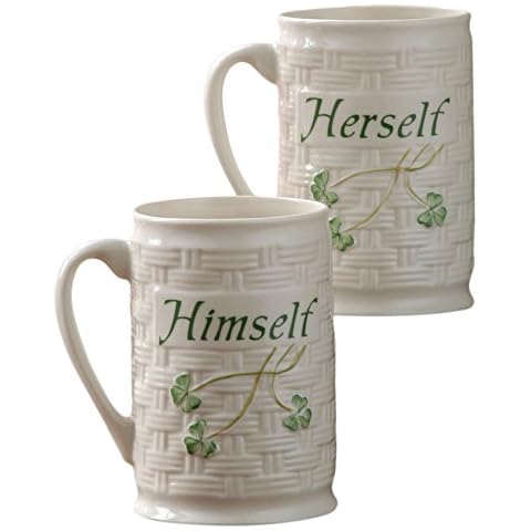 Belleek Porcelain Himself and Herself Mug Set, Medium, White Cover