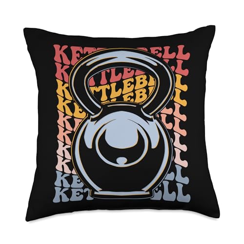 Kettlebell Lifting Workout Gifts Kettlebell Groovy Lifting Workout Throw Pillow, 18x18, Multicolor