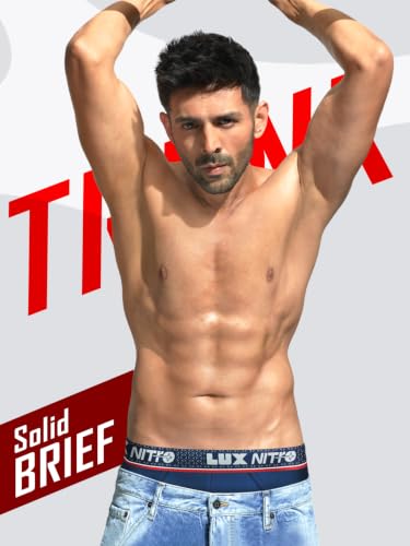 Image of Lux Nitro Men's Brief | 100% Combed Cotton | Super Soft Outer Waistband | Breathable & Everyday Comfort Pack of 4