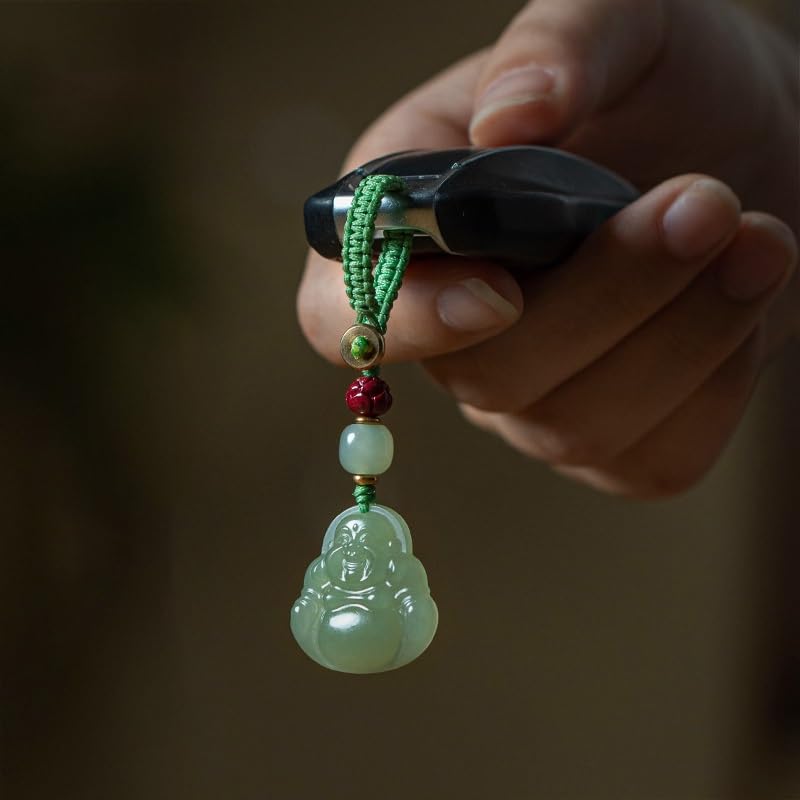 Breloczek do Samochodu Hetian Jade Maitreya Keychain Cinnabar Peace, Car Key Pendant Gift Decoration