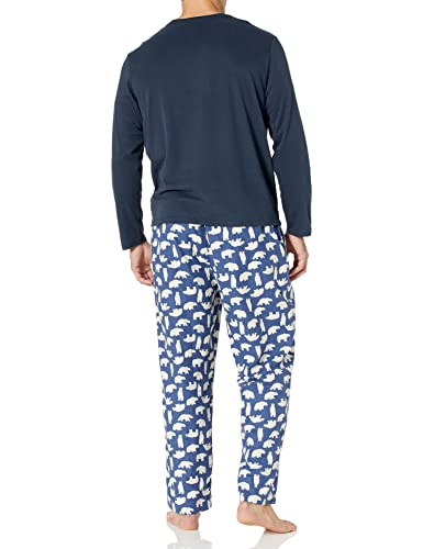Amazon Essentials Herren Flanellhose und langärmeliges T-Shirt als Pyjama-Set, Marineblau Eisbär, L