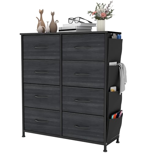 YITAHOME Comoda 8 Cajones,Cajonera de Tela con Bolsillos Laterales,Sinfonier,Robusta Estructura metálica,para Dormitorio, Salón, Pasillo,Grano de Madera Negro