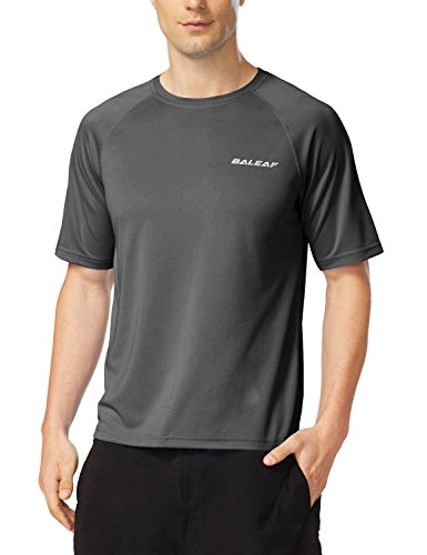 BALEAF Men's Rash Guard Short Sleeve Solid Swim Shirt Sun Protection Quick-Dry Compression Shirt Rashguard UPF 50+ Dark Grey L