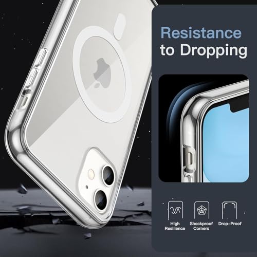 Image of JGD Magnetic Case for iPhone 11 Compatible with MagSafe, Shockproof Phone Bumper Cover, Anti-Scratch Clear Back (Clear)