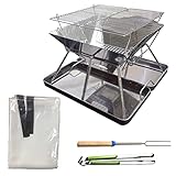 SCAMPER バーベキューコンロ(ステンレストレー付き) 焚き火シート トング 焼き串 セット アウトドア バーベキュー (ステンレストレー付き BBQセット) 収納バッグ付き