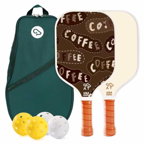 Goat Cute Pickleball Paddles Set of 2, Includes 4 Indoor & Outdoor Balls and Carry Bag, Lightweight Durable Fiberglass Pickleball Rackets Set for Men, Women & Beginners, Pickleball Gifts (Brown C)