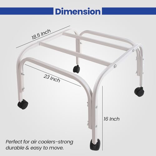 Image of Shop4Ever Cooler Stand | Heavy Duty Metal Adjustable Cooler Stand with 360 Rotating Wheels | Up to 120 KG Load Capacity | Rust-Resistant Base | Suitable for Room & Desert Coolers | White