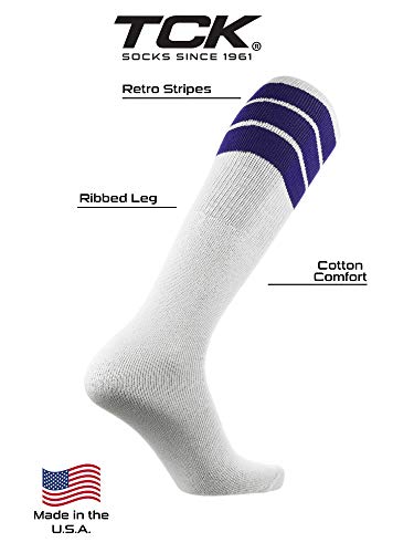 Image of TCK Retro Tube Socks with Stripes for Men & Women - 3 Stripe, 70's 80's Deadlift Socks