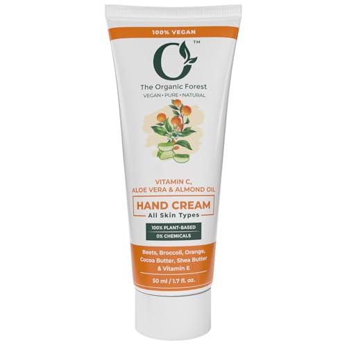 Plant Based Vitamin C Hand Cream with Sun Protection SPF | Shea Butter, Cocoa Butter, Almond Oil, Coconut Oil & Aloe Vera - For Wrinkle Reduction, Aging Hands & Dark Spots | Travel Size |