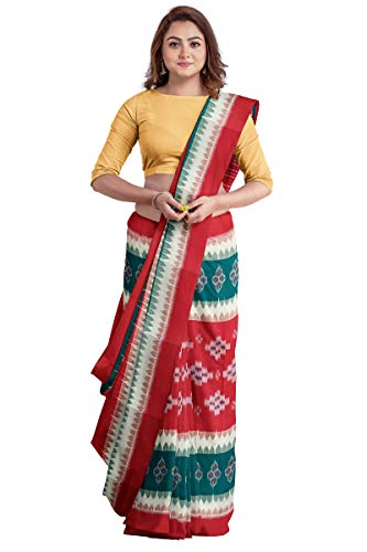 Image of Odisha Sambalpuri Handloom Ikat Women's Cotton Saree, Odisha Handloom Handmade Pure Cotton Khandua Saree, Ikkat Orissa Traditional Handloom Saree Without Blouse