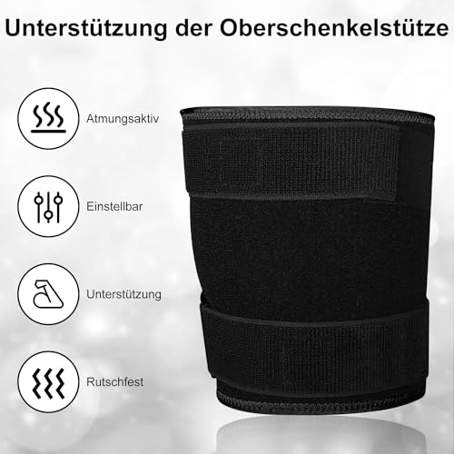 supregear Oberschenkelstützen, 2er Pack Verstellbare Kompressionsbandagen für Frauen und Männer Oberschenkel & Hamstrings Rutschfest Neopren Muskelerholung und Dehnung, Schwarz