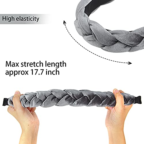 Rinvee Headbands For Women Velvet Braided Headbands Fashion Hairband Criss Cross Hair Accessories, Red And Gray #TOP2