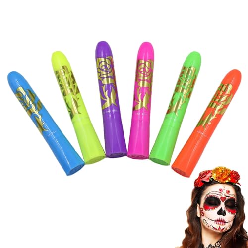 Pintura Corporal Neón, Maquillaje Fosforescente 6 Piezas, Maquillaje con Purpurina de Secado Rápido y Duradero para Fiestas Festivales Musicales Bodas Temáticas Eventos