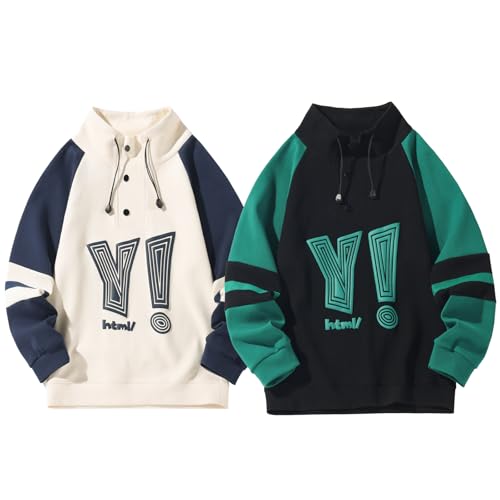 GURUNVANI Mens Color Block Sweatshirt Oversized Graphic Pullover Stand Collar Pullover Tops3