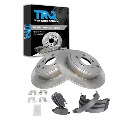 Image of TRQ Rear Brake Pad and Rotor Set Ceramic Parking Brake Shoe Compatible with 2006-2014 Honda Ridgeline