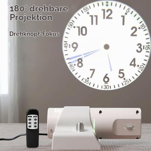 Projektionsuhr, LED Analog Projektor Uhr mit Fernbedienung und 180° Drehbare Projektion für Schlafzimmer und Wohnzimmer
