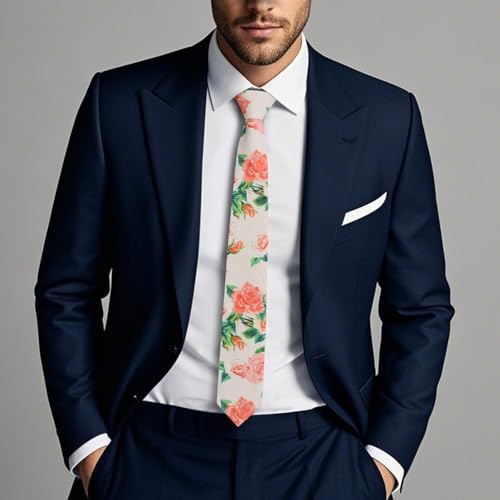 Image of Cotton Floral Ties for Men 2.76 inch Men's Skinny Tie Linen Flower Printed Neck Tie for Wedding Dating Party