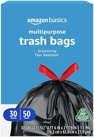 Amazon Basics 30 Gallon Multipurpose Drawstring Trash Bags, 20% P...