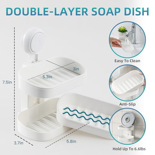 Image of TAILI Soap Holder, Soap Dish for Shower Suction Cup, Bar Soap Holder, White