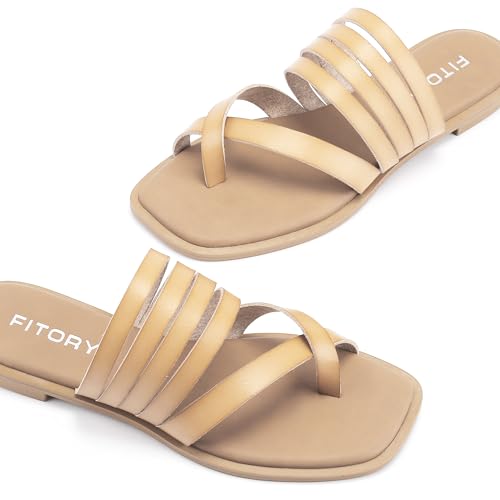 Fitory Womens Flat Straps Sandals With Casual Fashion Slides And Split Toes Style For Lady Summer Size 7 thumb #1