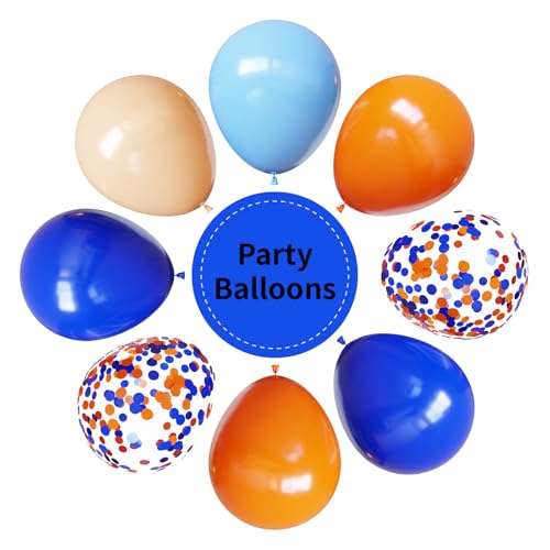 Image of YMSZ Blue and Orange Balloons, 67pcs 12 Inch Royal Light Blue and Orange Beige Balloons for Birthday, Graduation, Baby Shower Party Decorations
