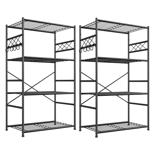 Image of DurayLoly Storage Shelves 4 Tier Shelf Organizer,Metaling Shelving with Hooks,Heavy Duty Garage Shelves Unit with Leveling Feet,Wire Shelving for Pantry,Kitchen and Closet,23.6 inch W x 13.8 inch D x 60.4 inch H