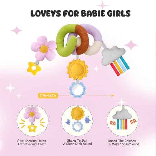 Image of Stuffed Spiral Baby Car Seat Toys, Best Newborn Shower Gifts, Soft Infant Essentials Must Have Stroller Hanging Toys (Vibrant Nature)