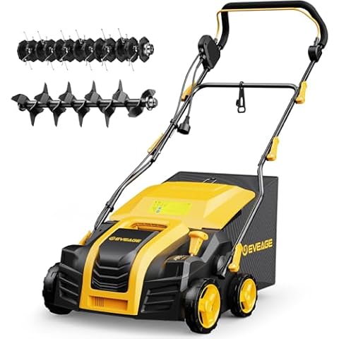 EVEAGE 16-Inch 15-Amp Electric Dethatcher and Scarifier 5-Position Depth Adjustment,Removeable 14.5-Gal Collection Bag,Quick-Fold,Airboost Technology Increases Lawn Health Cover