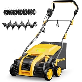 EVEAGE 16 Inch 2-in-1 Electric Dethatcher and Scarifier 5-Position Depth Adjustment,Lawn Dethatcher with 15 Amp Copper Motor, Removeable 14.5-Gal Collection Large Capacity Bag,Quick-Fold,Yellow