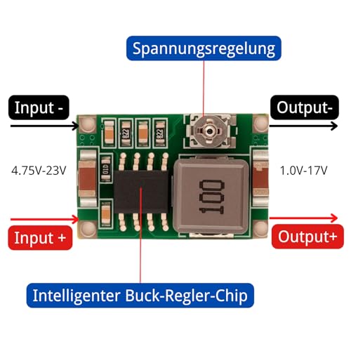 DC-DC Step Down Converter 4.75-23V bis 1-17V 3A Buck Converter Mini 360 LAOMAO Einstellbar Spannungsregler Netzteil Module (Pack of 6)