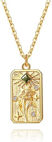 Youvelst Poppy Birth Month Flower Necklace 14K Gold Plated Birth Floral Pendant Dainty Disc Coin Birthday Jewelry Gift for Her Stamped Flower Cute Birthstone Necklace Personalized Pendant for Women