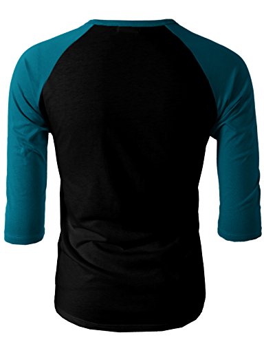 H2H Men's Color Blocked Three-Quarter Sleeve Baseball Jersey Knit Shirt BLACKPEACOCK US XL/Asia 2XL (CMTTS0174)