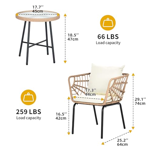 DWVO Accent Chairs Set of 2, Wicker ArmChairs with Soft Cushion, Comfy Living Room Chairs Modern Reading Arm Chairs with Table for Living Room, Bedroom, Balcony, Beige